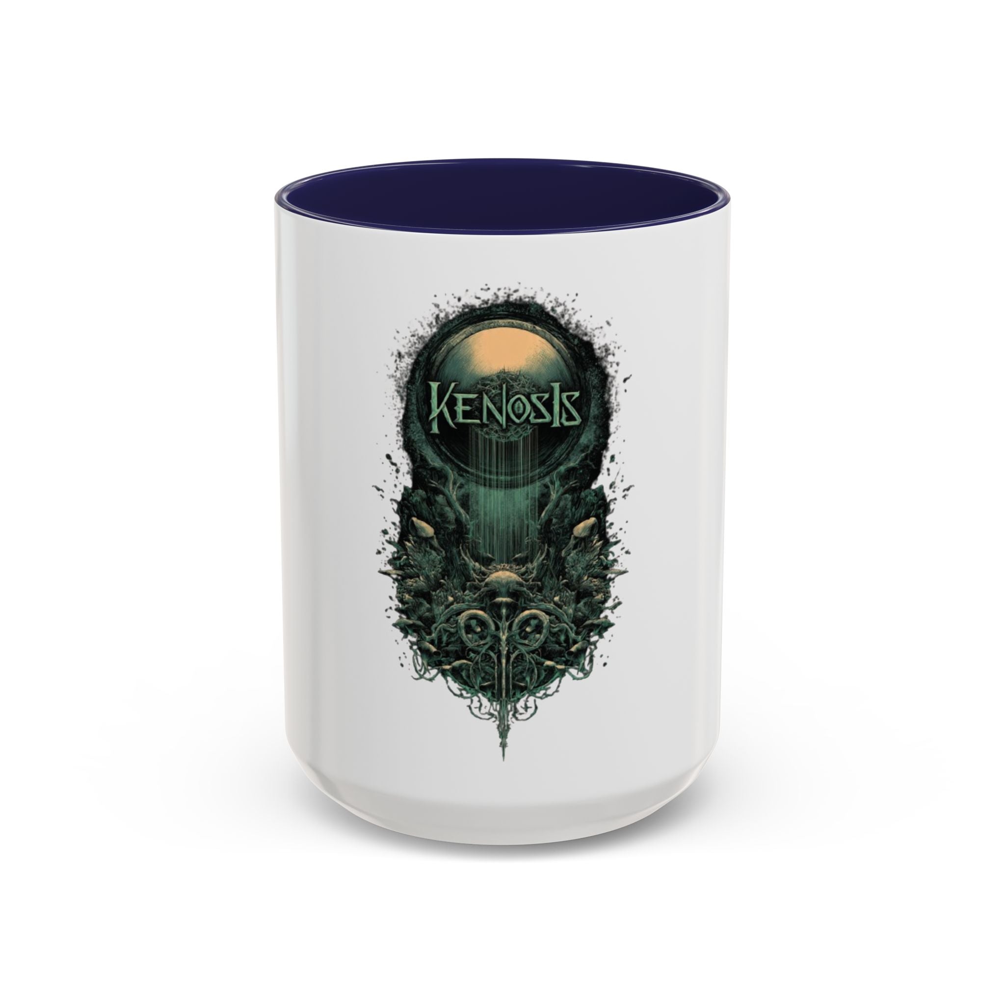 Kenosis Dark Fantasy Accent Coffee Mug — Gothic Skull & Moon Illustration (11/15 oz)