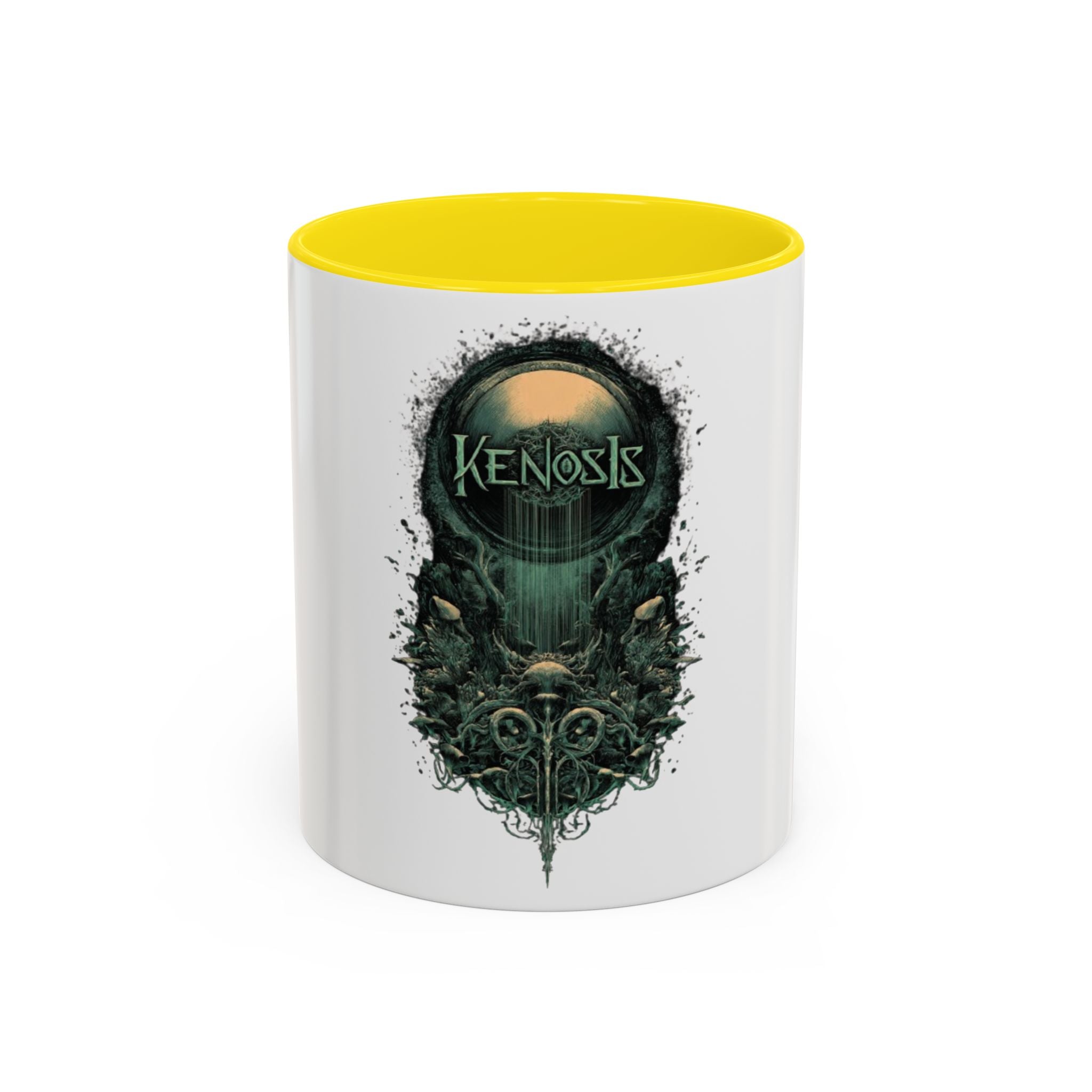Kenosis Dark Fantasy Accent Coffee Mug — Gothic Skull & Moon Illustration (11/15 oz)