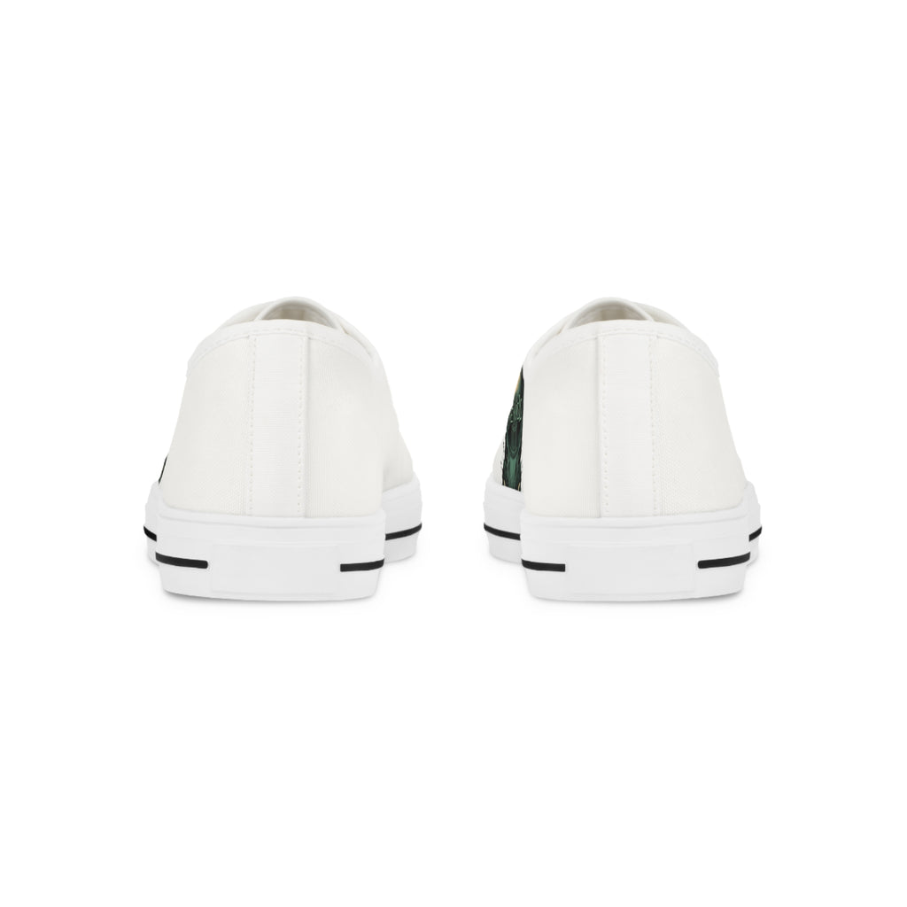 White Low Top Sneakers with Subtle Green Art Accent — Men's Casual Canvas Shoes