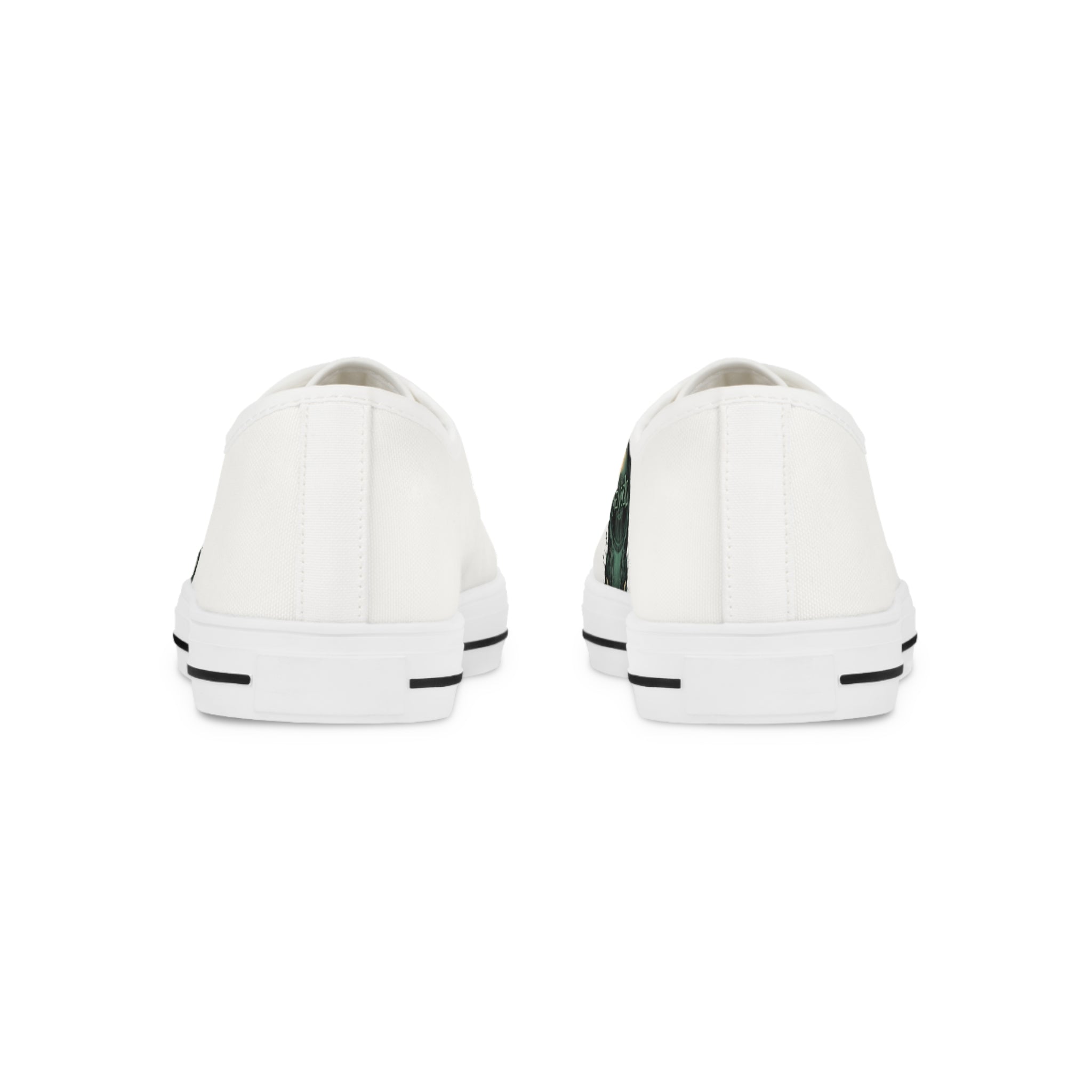 White Low Top Sneakers with Subtle Green Art Accent — Men's Casual Canvas Shoes