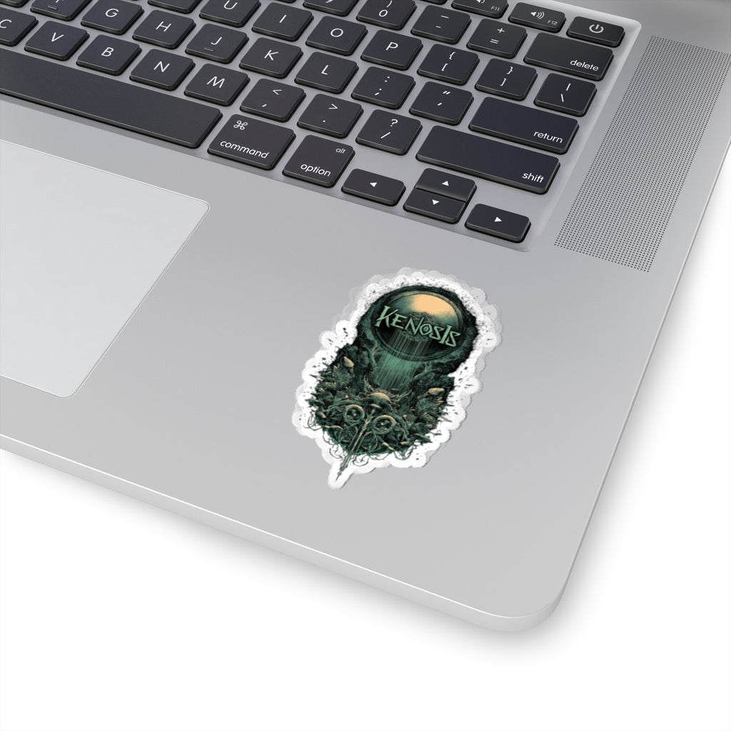 Kenosis Gothic Skull Kiss-Cut Sticker — Dark Green Occult Band Logo Decal