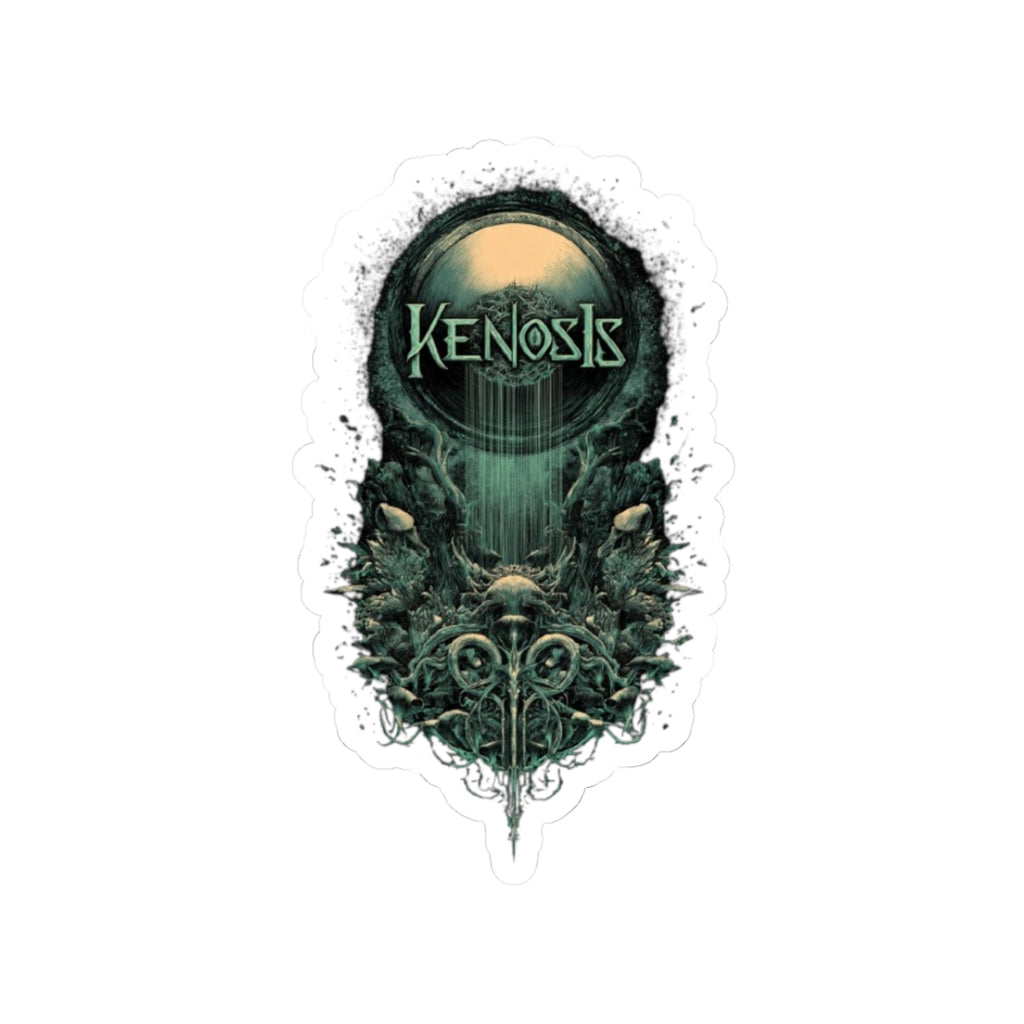 Kenosis Gothic Skull Kiss-Cut Sticker — Dark Green Occult Band Logo Decal