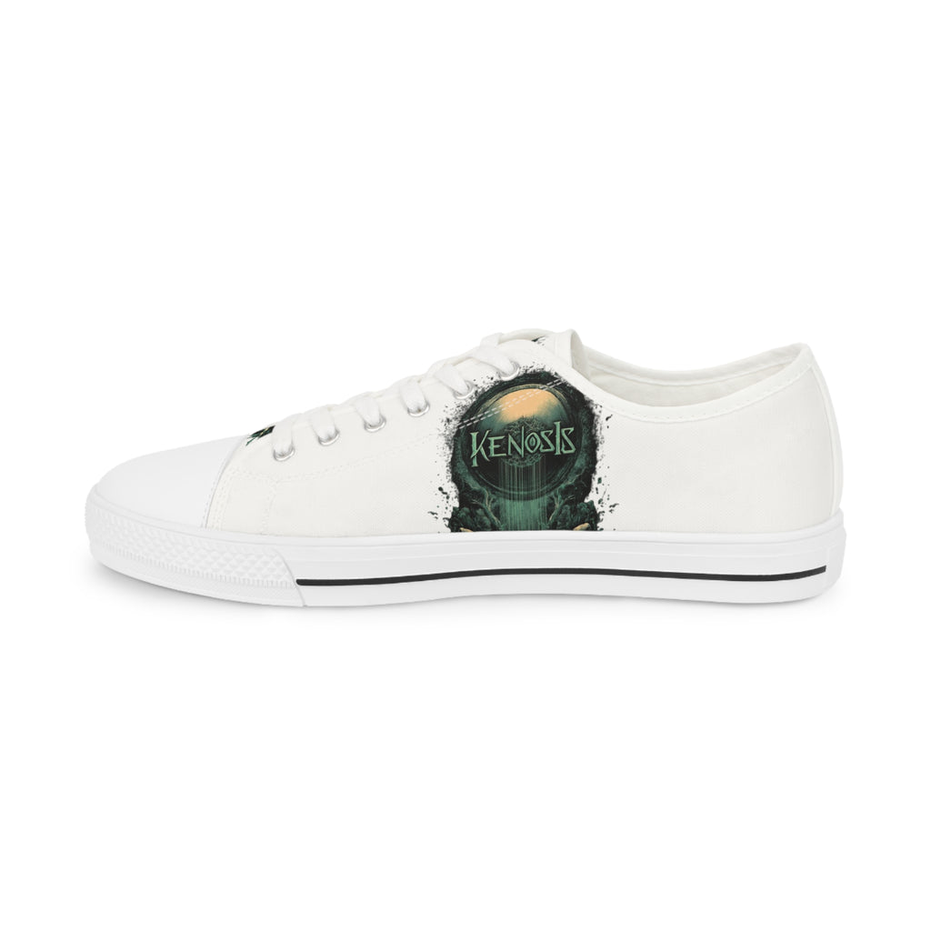 White Low Top Sneakers with Subtle Green Art Accent — Men's Casual Canvas Shoes