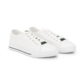 White Low Top Sneakers with Subtle Green Art Accent — Men's Casual Canvas Shoes