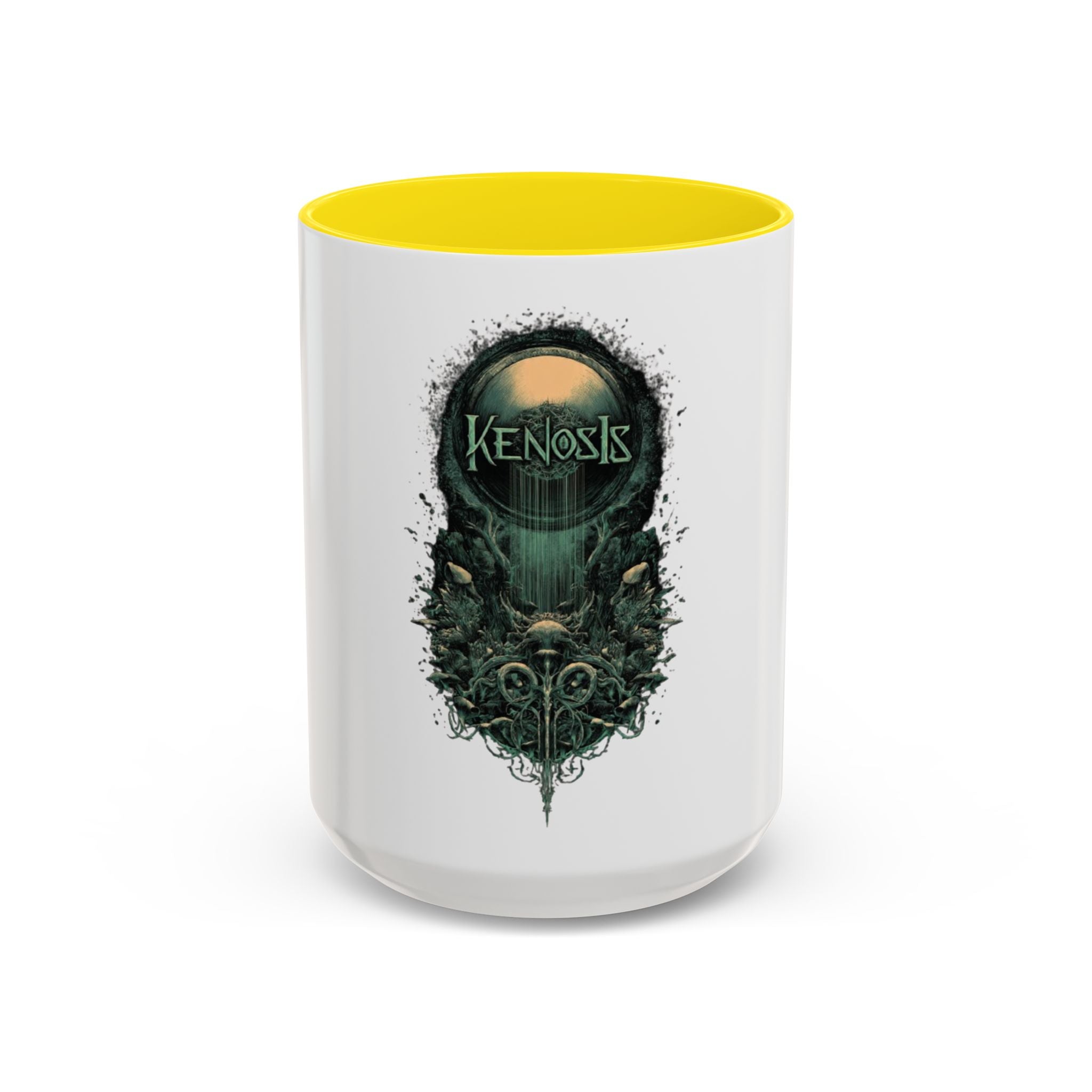 Kenosis Dark Fantasy Accent Coffee Mug — Gothic Skull & Moon Illustration (11/15 oz)