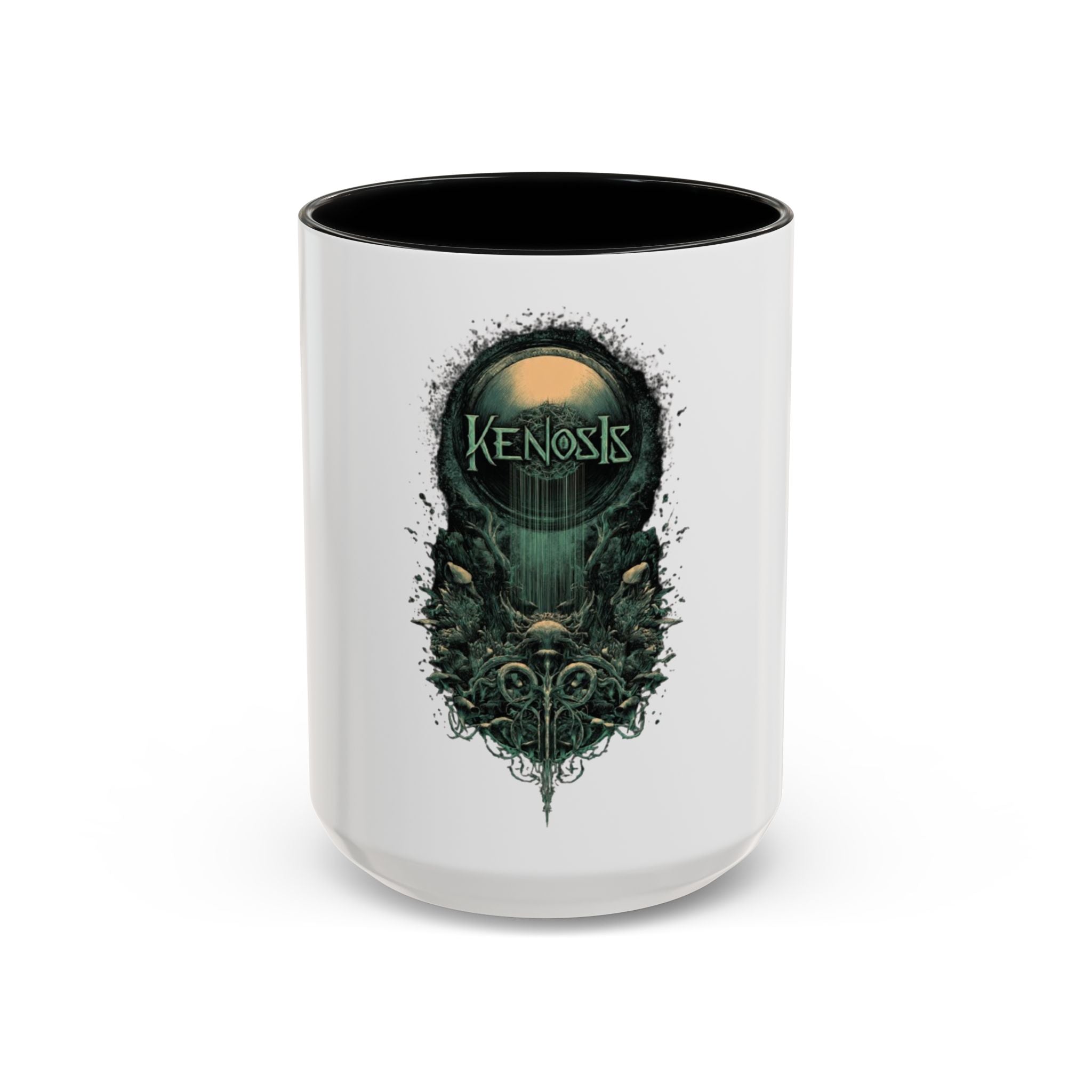 Kenosis Dark Fantasy Accent Coffee Mug — Gothic Skull & Moon Illustration (11/15 oz)
